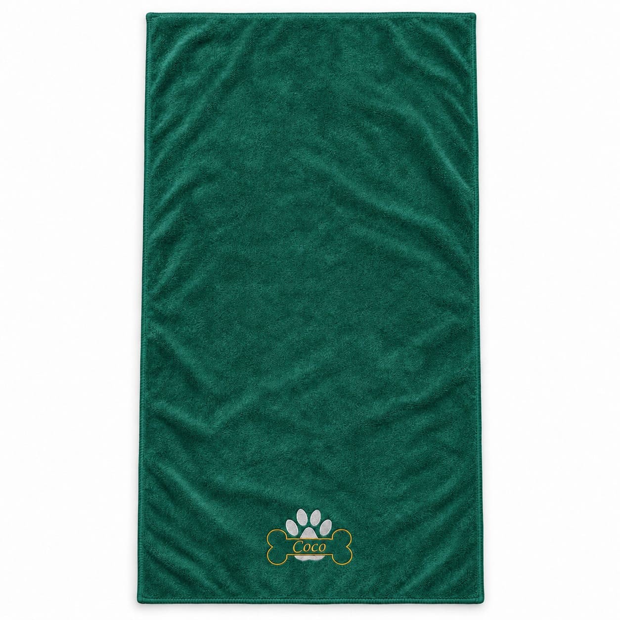 Personalizowany ręcznik z mikrofibry dla psa 70x140 ciemnozielony