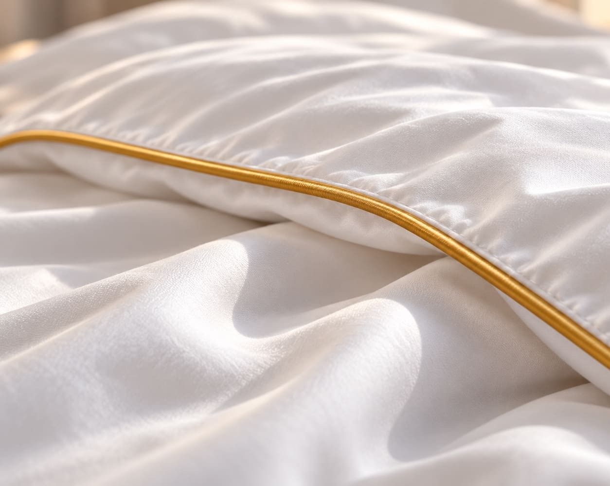 Biała poszewka 50x60 Satinella Premium ze złotą wypustką