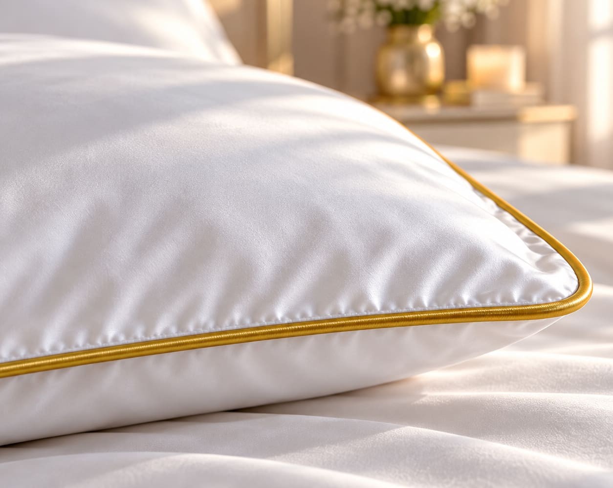 Biała pościel 220x240 Satinella Premium ze złotą wypustką