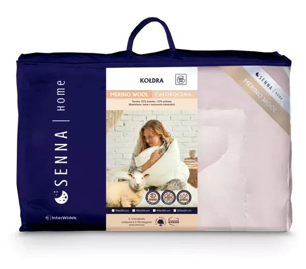 Kołdra 135x200 Merino Wool różowa Inter Widex - tkanina, kolor i codzienna pielęgnacja